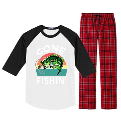 Cool Bass Fish Dad Gone Fishing Papa Funny Gift Raglan Sleeve Pajama Set