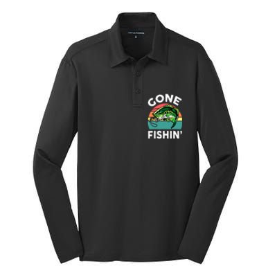 Cool Bass Fish Dad Gone Fishing Papa Funny Gift Silk Touch Performance Long Sleeve Polo