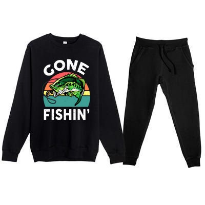 Cool Bass Fish Dad Gone Fishing Papa Funny Gift Premium Crewneck Sweatsuit Set