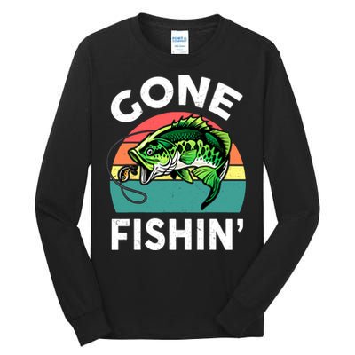 Cool Bass Fish Dad Gone Fishing Papa Funny Gift Tall Long Sleeve T-Shirt