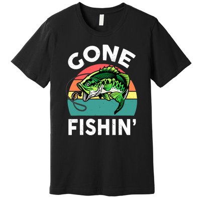 Cool Bass Fish Dad Gone Fishing Papa Funny Gift Premium T-Shirt