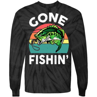 Cool Bass Fish Dad Gone Fishing Papa Funny Gift Tie-Dye Long Sleeve Shirt