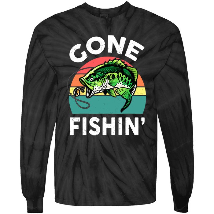 Cool Bass Fish Dad Gone Fishing Papa Funny Gift Tie-Dye Long Sleeve Shirt