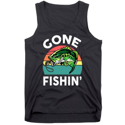 Cool Bass Fish Dad Gone Fishing Papa Funny Gift Tank Top