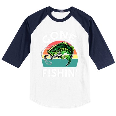 Cool Bass Fish Dad Gone Fishing Papa Funny Gift Baseball Sleeve Shirt