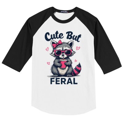 Cute But Feral Girl Summer Raccoon Funny Women Baseball Sleeve Shirt