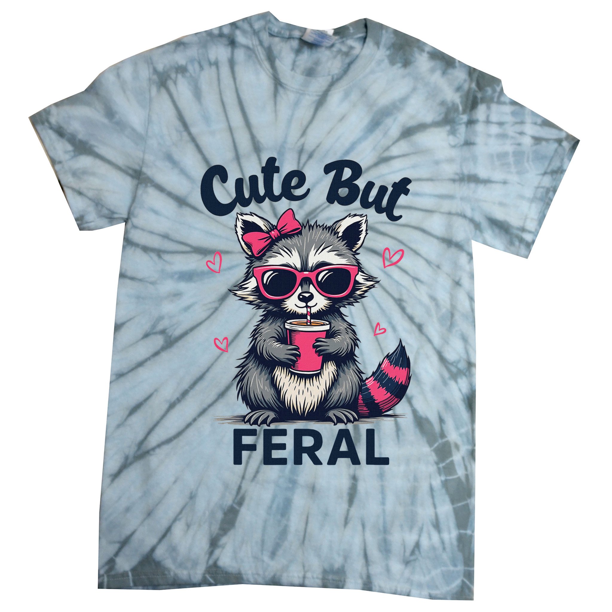 Cute But Feral Girl Summer Raccoon Funny Women Tie-Dye T-Shirt