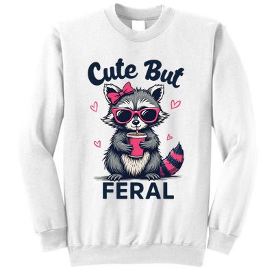 Cute But Feral Girl Summer Raccoon Funny Women Sweatshirt