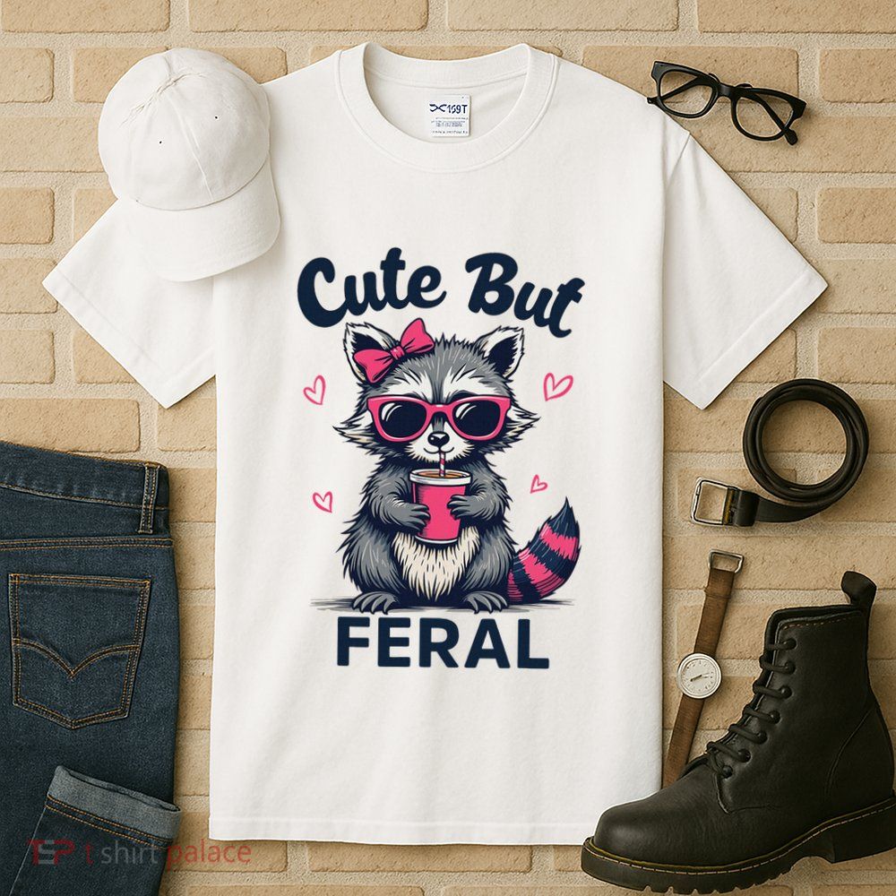 Cute But Feral Girl Summer Raccoon Funny Women Tall T-Shirt