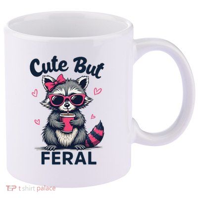 Cute But Feral Girl Summer Raccoon Funny Women 11oz C Handle Ceramic Mug