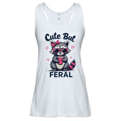 Cute But Feral Girl Summer Raccoon Funny Women Ladies Essential Flowy Tank