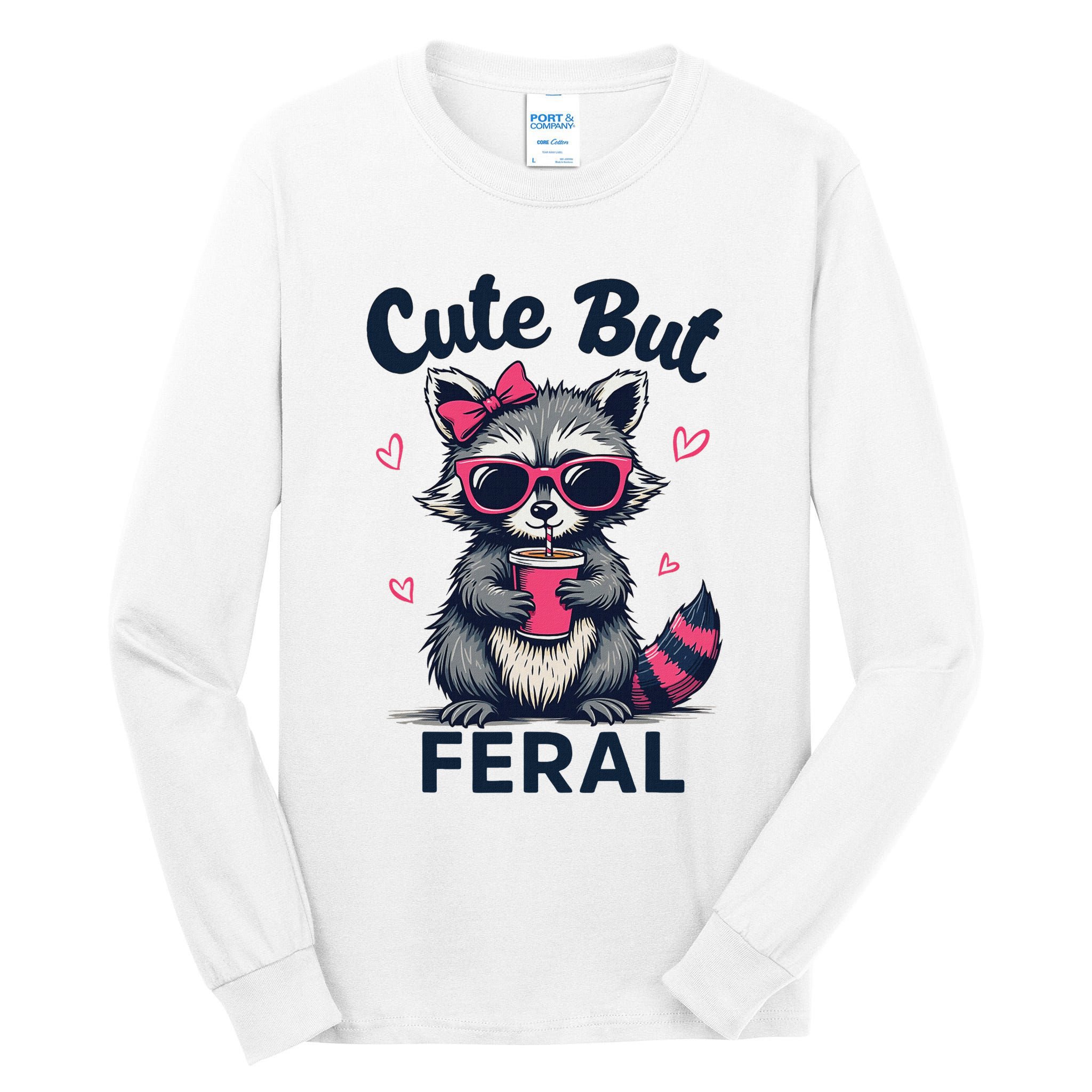 Cute But Feral Girl Summer Raccoon Funny Women Tall Long Sleeve T-Shirt