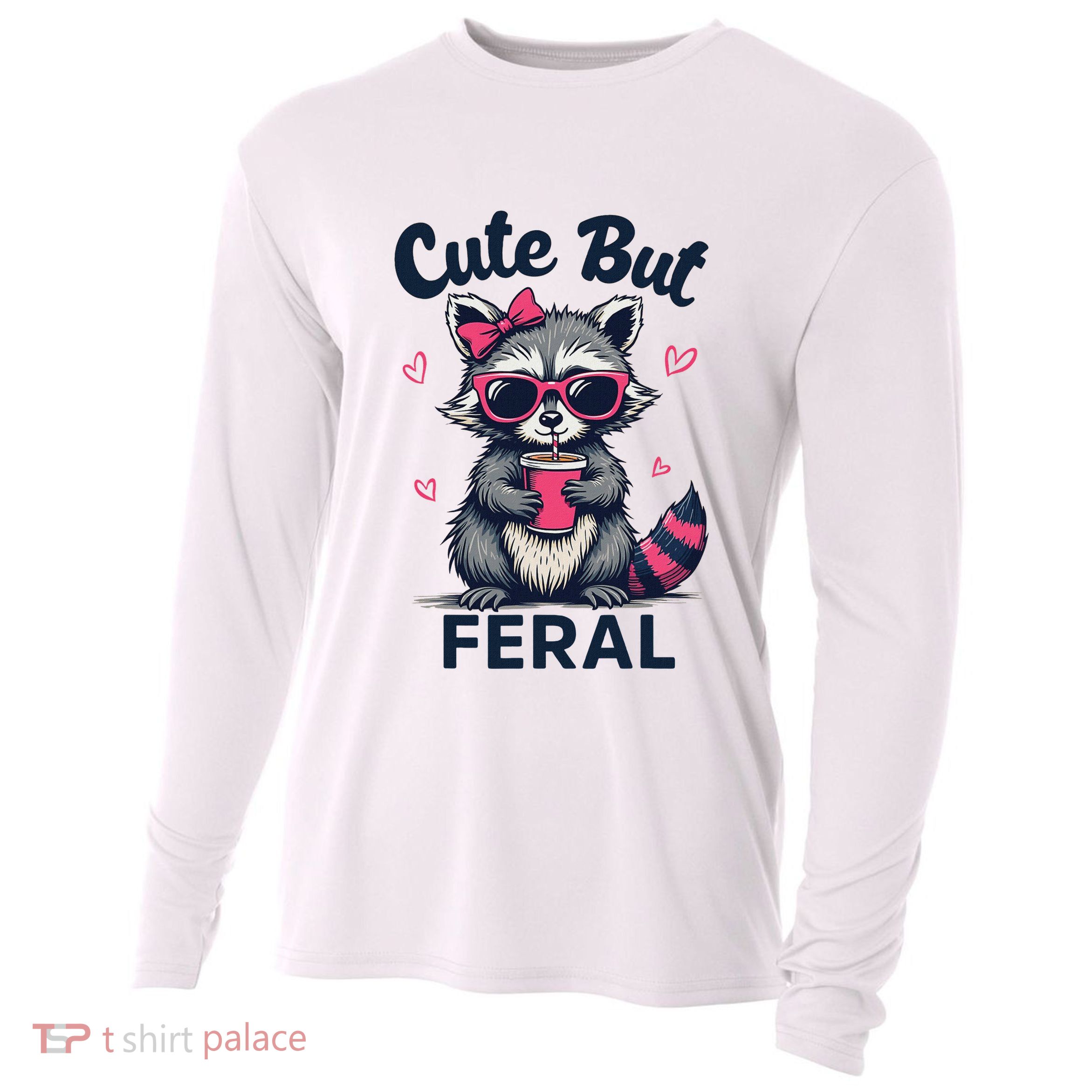 Cute But Feral Girl Summer Raccoon Funny Women Cooling Performance Long Sleeve Crew