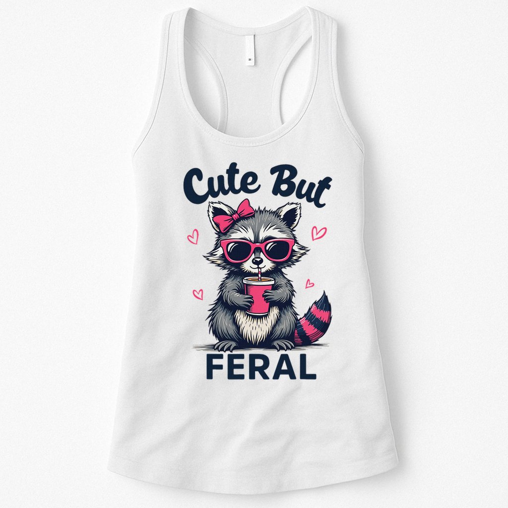 Cute But Feral Girl Summer Raccoon Funny Women Womens Tank Top