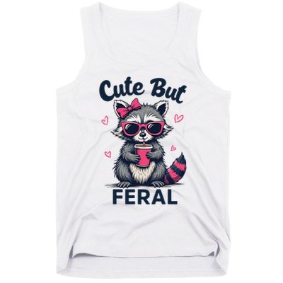Cute But Feral Girl Summer Raccoon Funny Women Tank Top