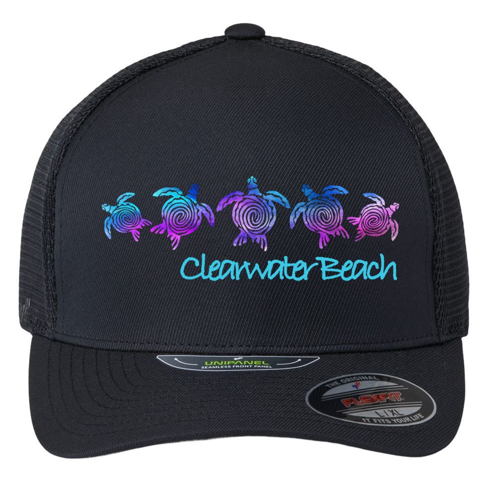 Clearwater Beach Fl Beach Design / Tribal Turtle Gift Meaningful Gift Flexfit Unipanel Trucker Cap