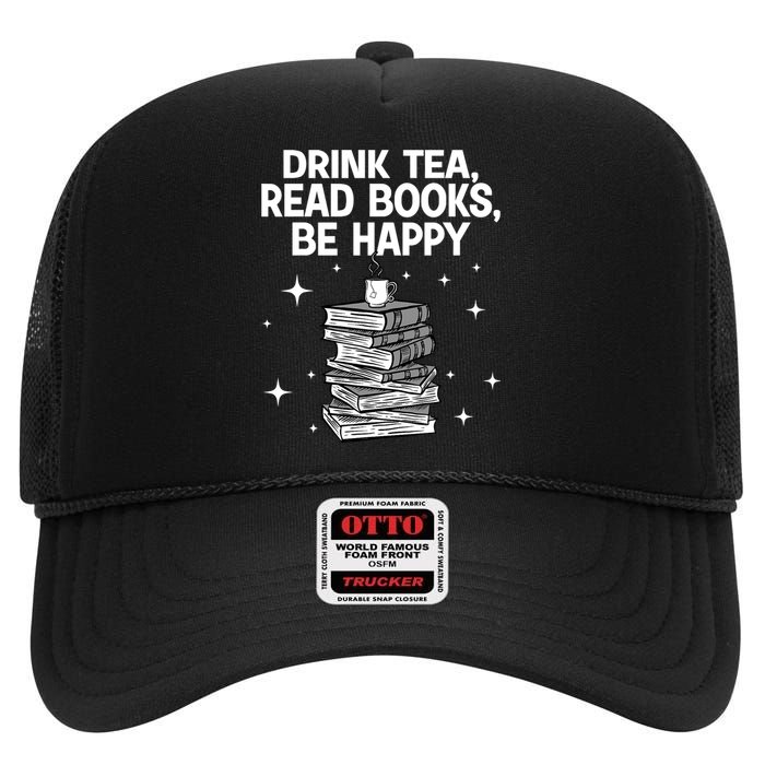 Cool Books For Men Women Tea Book Lovers Reading Bookworm High Crown Mesh Back Trucker Hat