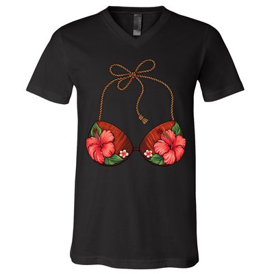 Coconut Bra Flower Boobs Funny Coconut Summer Aloha Beach V-Neck T-Shirt