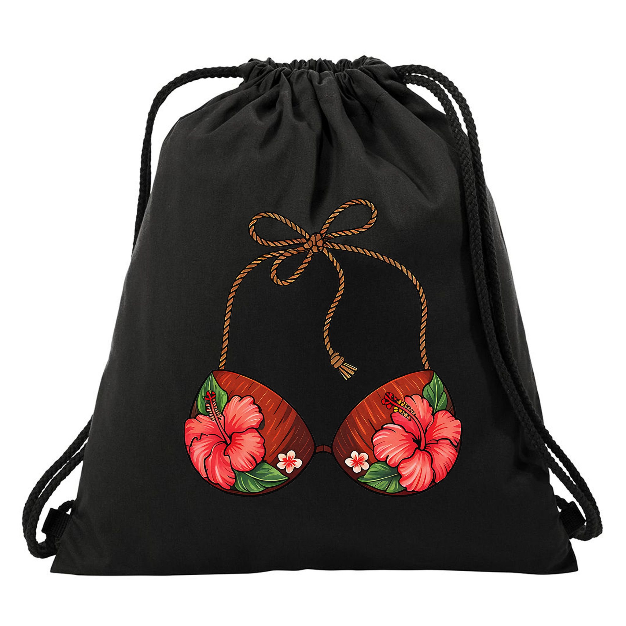 Coconut Bra Flower Boobs Funny Coconut Summer Aloha Beach Drawstring Bag