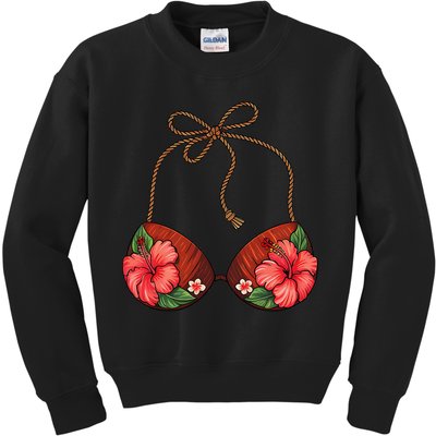 Coconut Bra Flower Boobs Funny Coconut Summer Aloha Beach Kids Sweatshirt