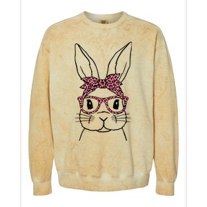 Cute Bunny Face Leopard Glasses Headband Happy Easter Day Colorblast Crewneck Sweatshirt