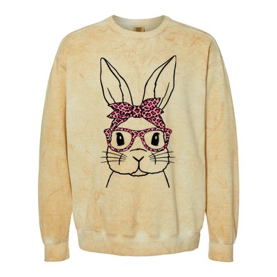 Cute Bunny Face Leopard Glasses Headband Happy Easter Day Colorblast Crewneck Sweatshirt