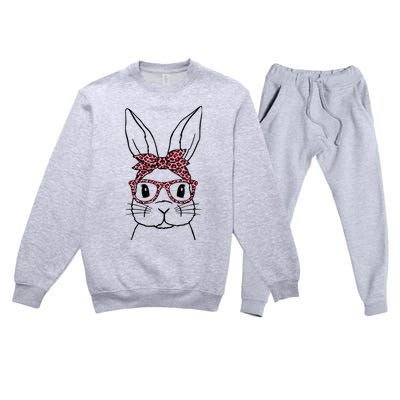 Cute Bunny Face Leopard Glasses Headband Happy Easter Day Premium Crewneck Sweatsuit Set