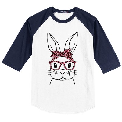 Cute Bunny Face Leopard Glasses Headband Happy Easter Day Baseball Sleeve Shirt