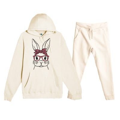 Cute Bunny Face Leopard Glasses Headband Happy Easter Day Premium Hooded Sweatsuit Set