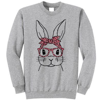 Cute Bunny Face Leopard Glasses Headband Happy Easter Day Tall Sweatshirt