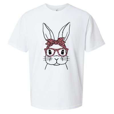 Cute Bunny Face Leopard Glasses Headband Happy Easter Day Sueded Cloud Jersey T-Shirt