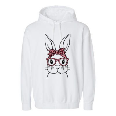 Cute Bunny Face Leopard Glasses Headband Happy Easter Day Garment-Dyed Fleece Hoodie