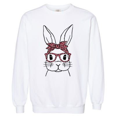 Cute Bunny Face Leopard Glasses Headband Happy Easter Day Garment-Dyed Sweatshirt