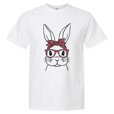 Cute Bunny Face Leopard Glasses Headband Happy Easter Day Garment-Dyed Heavyweight T-Shirt