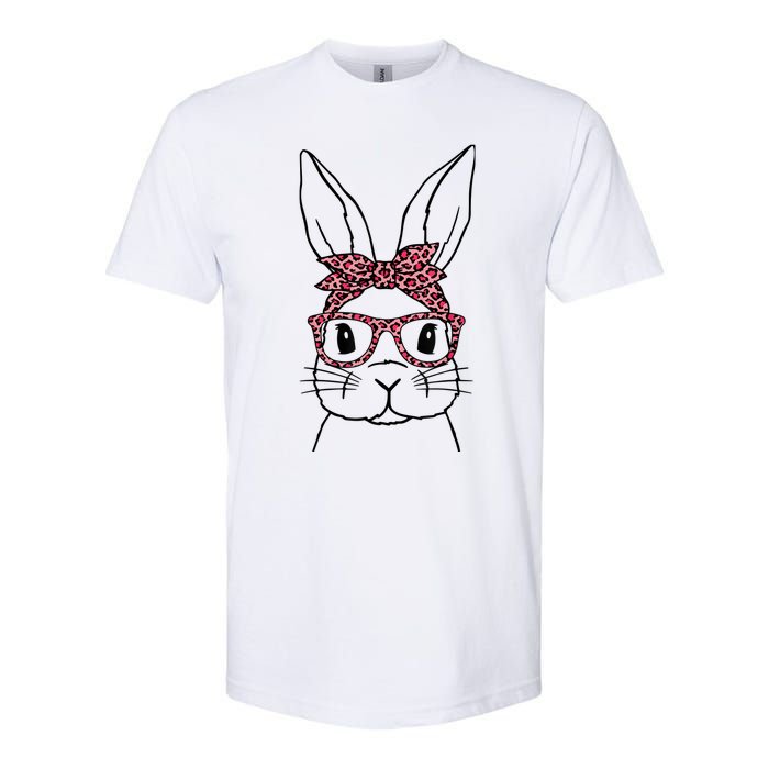 Cute Bunny Face Leopard Glasses Headband Happy Easter Day Softstyle CVC T-Shirt