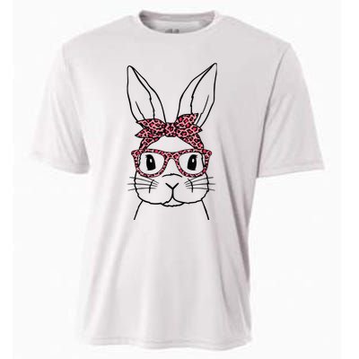 Cute Bunny Face Leopard Glasses Headband Happy Easter Day Cooling Performance Crew T-Shirt