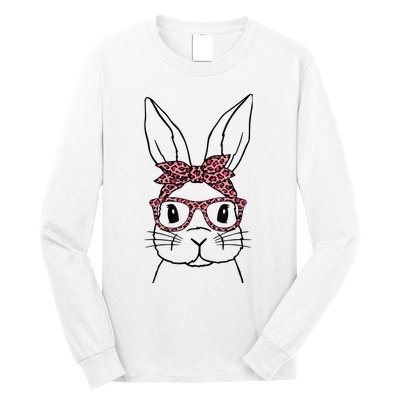 Cute Bunny Face Leopard Glasses Headband Happy Easter Day Long Sleeve Shirt