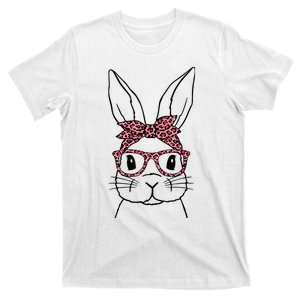 Cute Bunny Face Leopard Glasses Headband Happy Easter Day T-Shirt