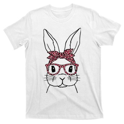 Cute Bunny Face Leopard Glasses Headband Happy Easter Day T-Shirt