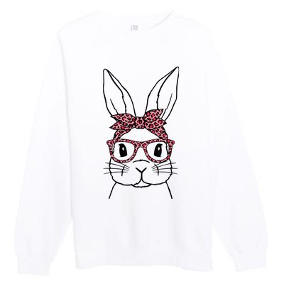 Cute Bunny Face Leopard Glasses Headband Happy Easter Day Premium Crewneck Sweatshirt