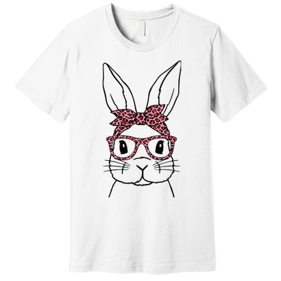 Cute Bunny Face Leopard Glasses Headband Happy Easter Day Premium T-Shirt