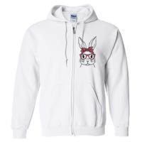 Cute Bunny Face Leopard Glasses Headband Happy Easter Day Full Zip Hoodie