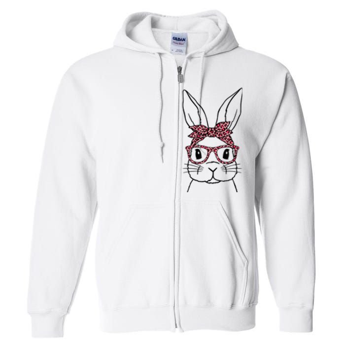 Cute Bunny Face Leopard Glasses Headband Happy Easter Day Full Zip Hoodie