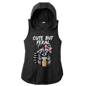 Cute But Feral Raccoon Ladies PosiCharge Tri-Blend Wicking Draft Hoodie Tank