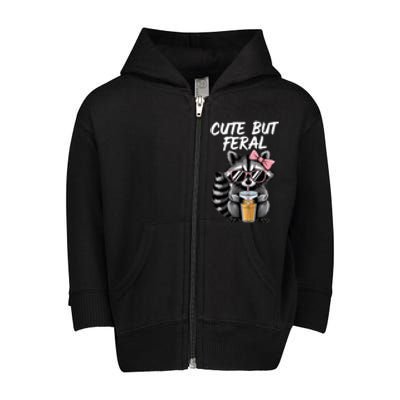 Cute But Feral Raccoon Toddler Zip Fleece Hoodie