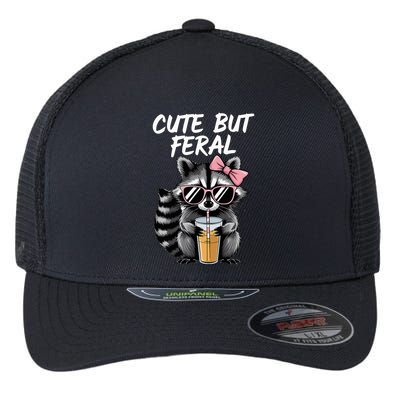 Cute But Feral Raccoon Flexfit Unipanel Trucker Cap