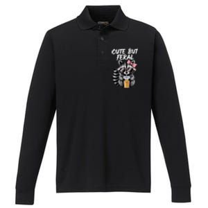 Cute But Feral Raccoon Performance Long Sleeve Polo