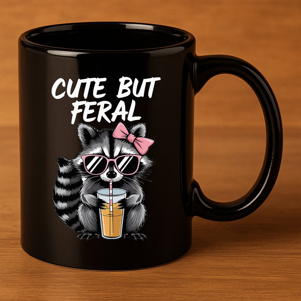 Cute But Feral Raccoon 11oz C Handle Ceramic Mug