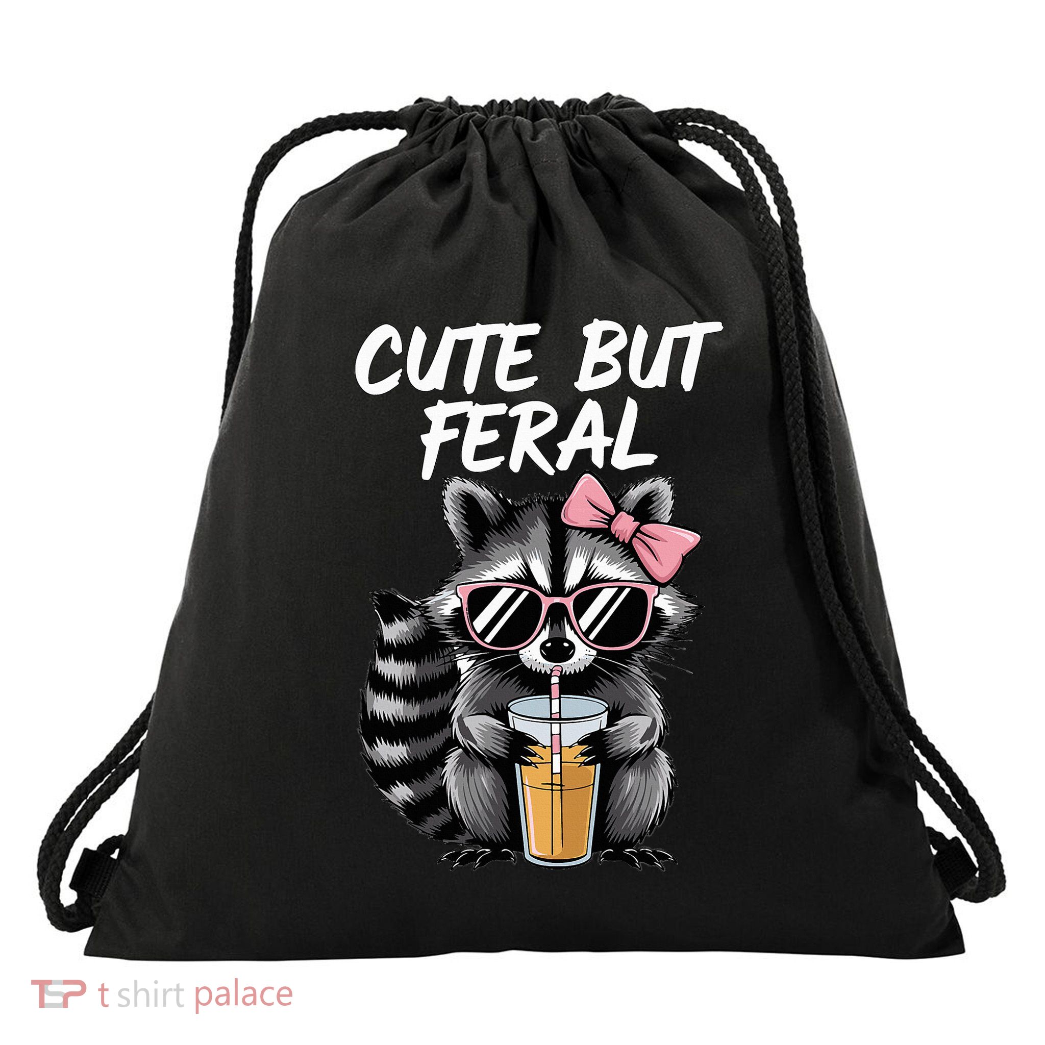 Cute But Feral Raccoon Drawstring Bag