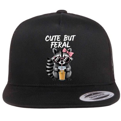 Cute But Feral Raccoon Flat Bill Trucker Hat